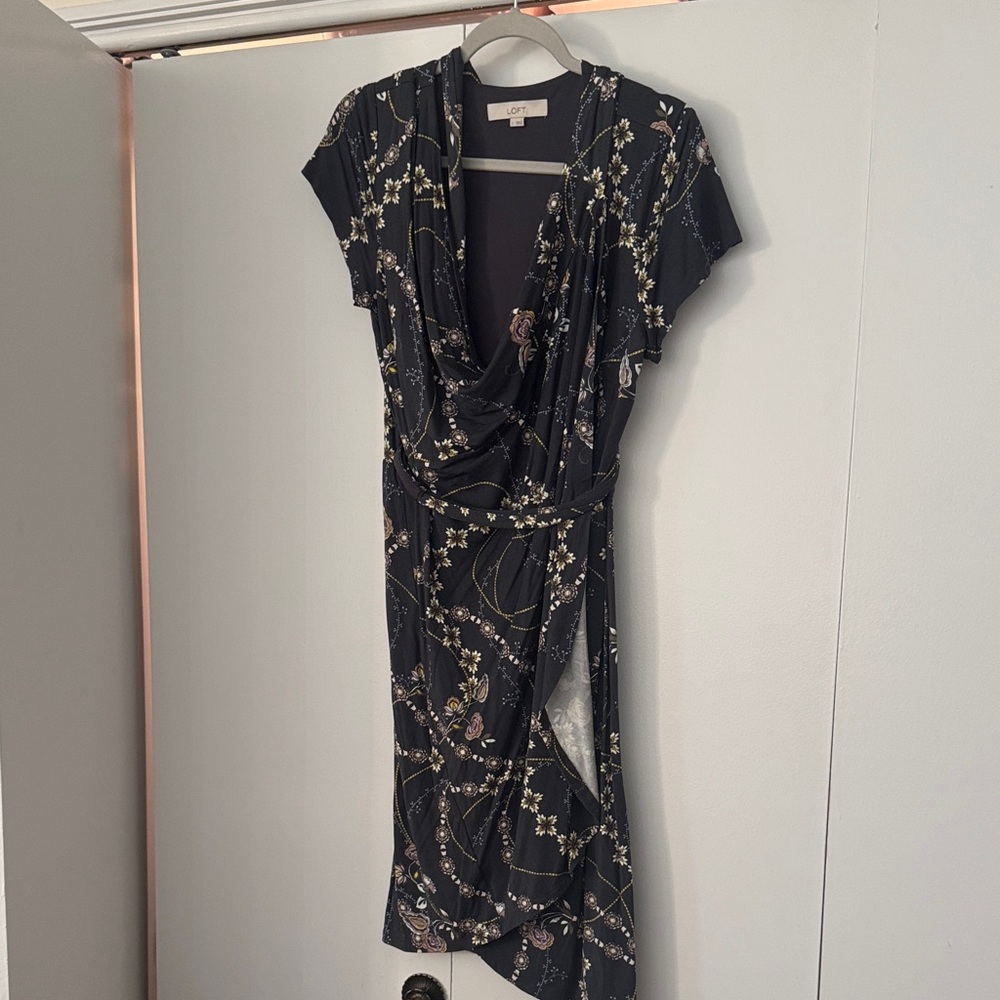 LOFT Black Floral wrap Dress